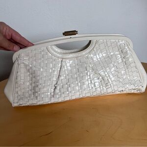 Elliot Lucca White Leather Woven Clutch